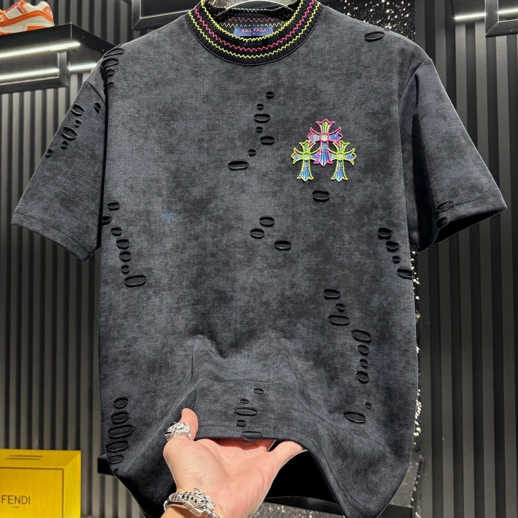 Chrome Hearts-Inspired Colorful Line Embroidery T-Shirt