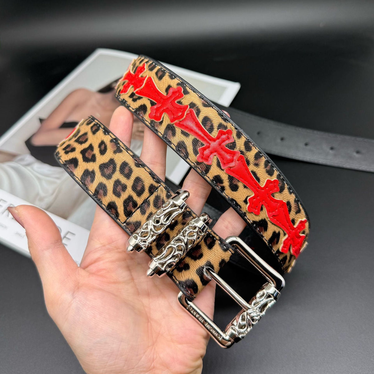 Chrome Hearts Cross-Motif Classic Leather Belt