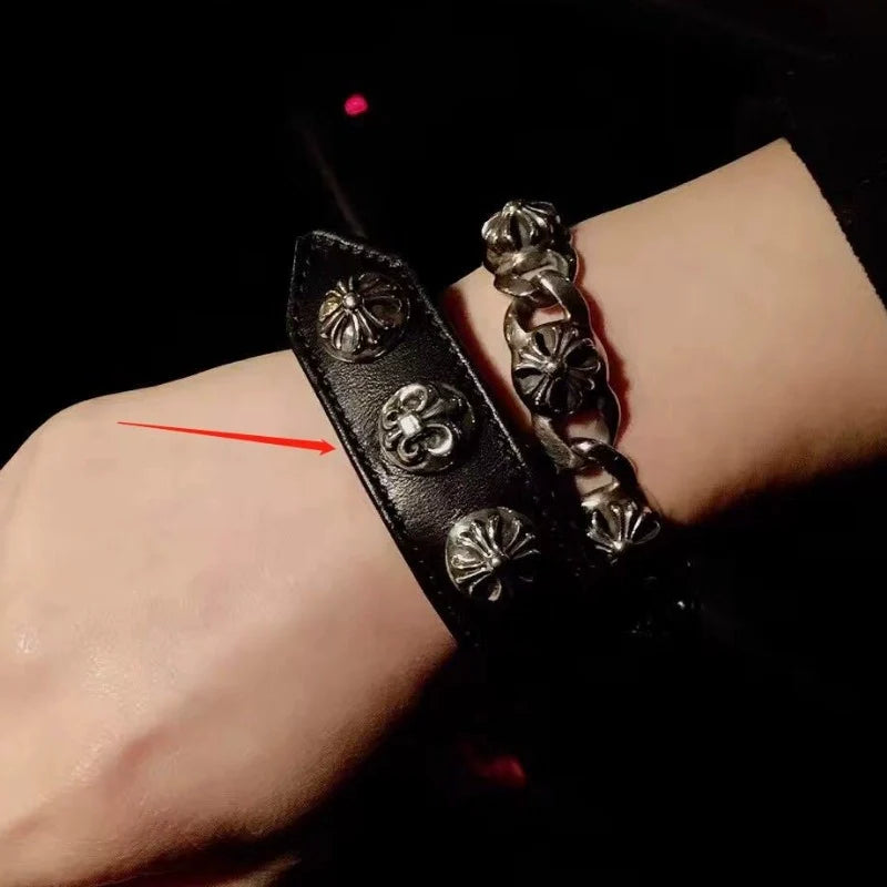 Chrome Hearts S925 sterling silver leather bracelet