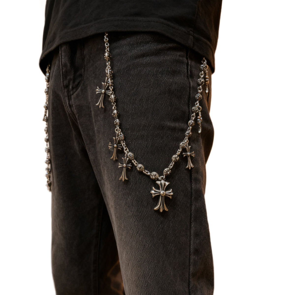 Chrome Hearts double lobster clasp cross pants chain