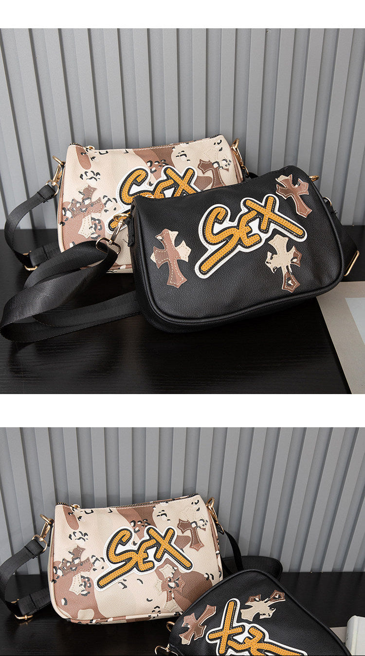 Chrome Hearts cross camouflage PU leather crossbody bag