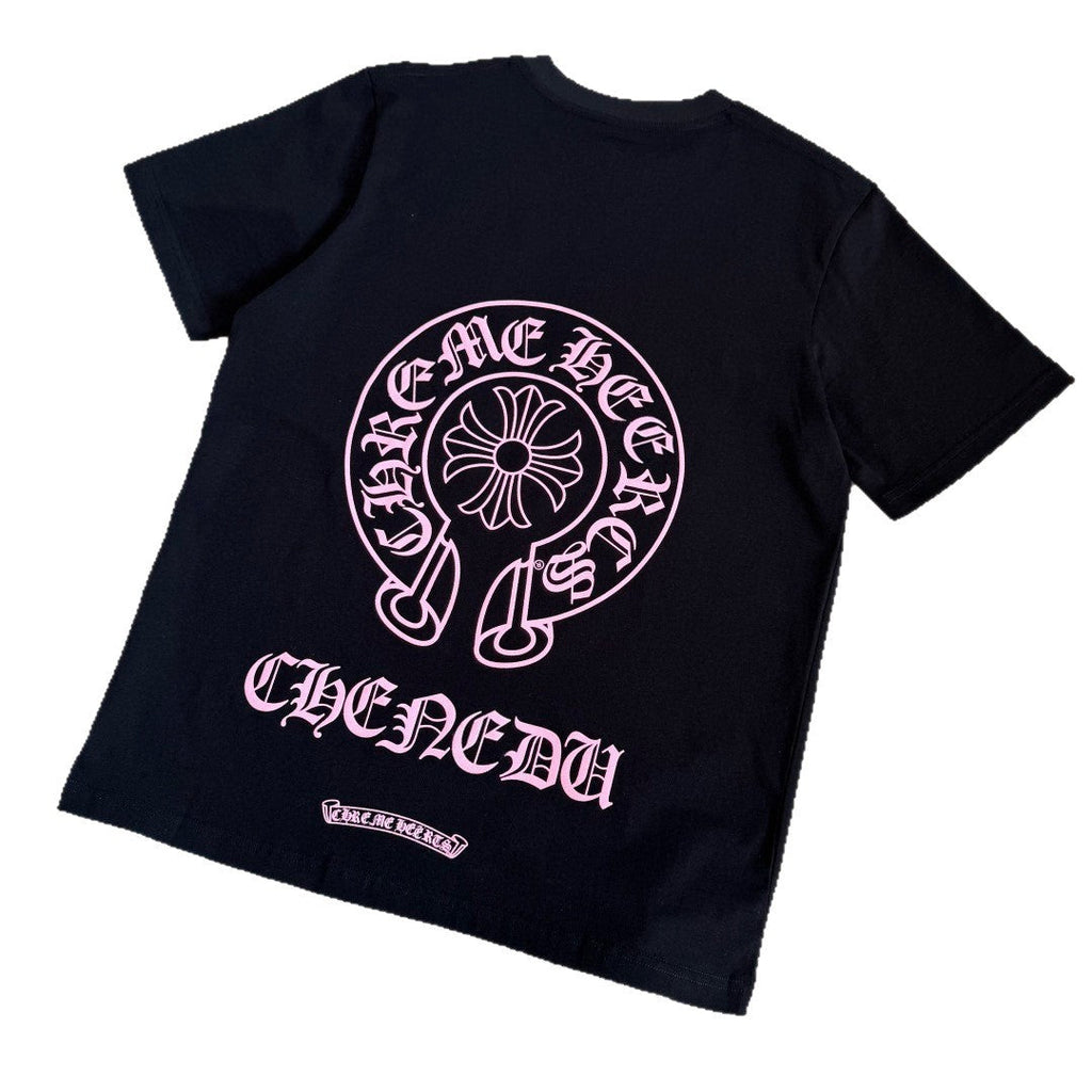 Chrome Hearts Pink Horseshoe Print Short-Sleeve T-Shirt