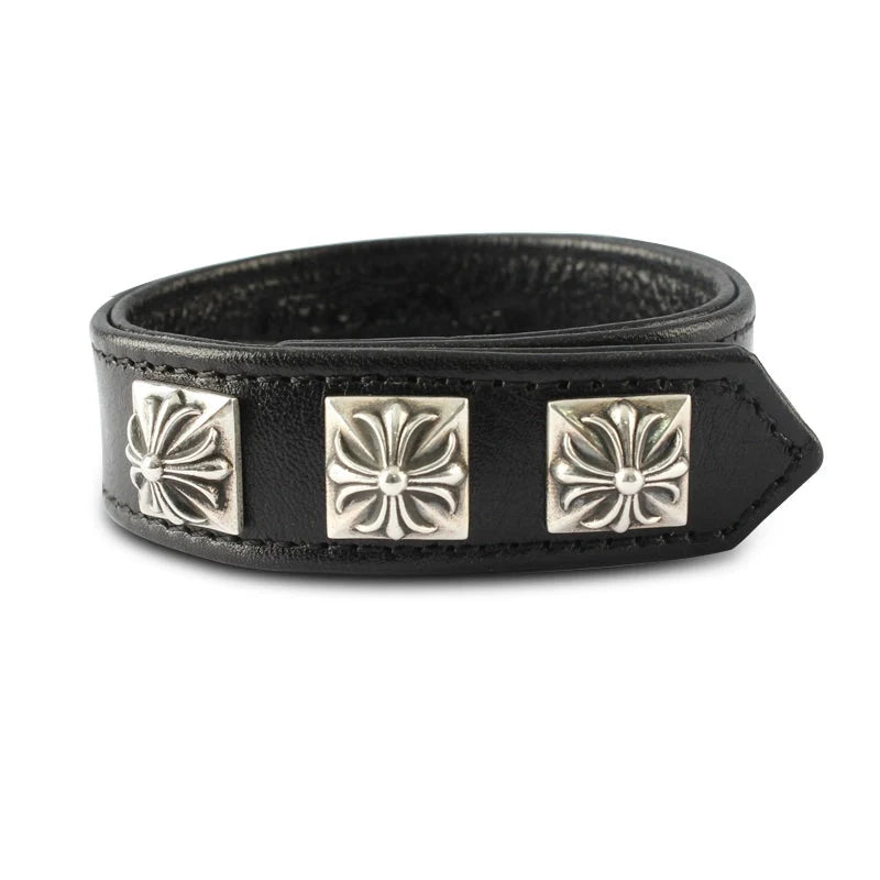 Chrome Hearts S925 sterling silver leather bracelet