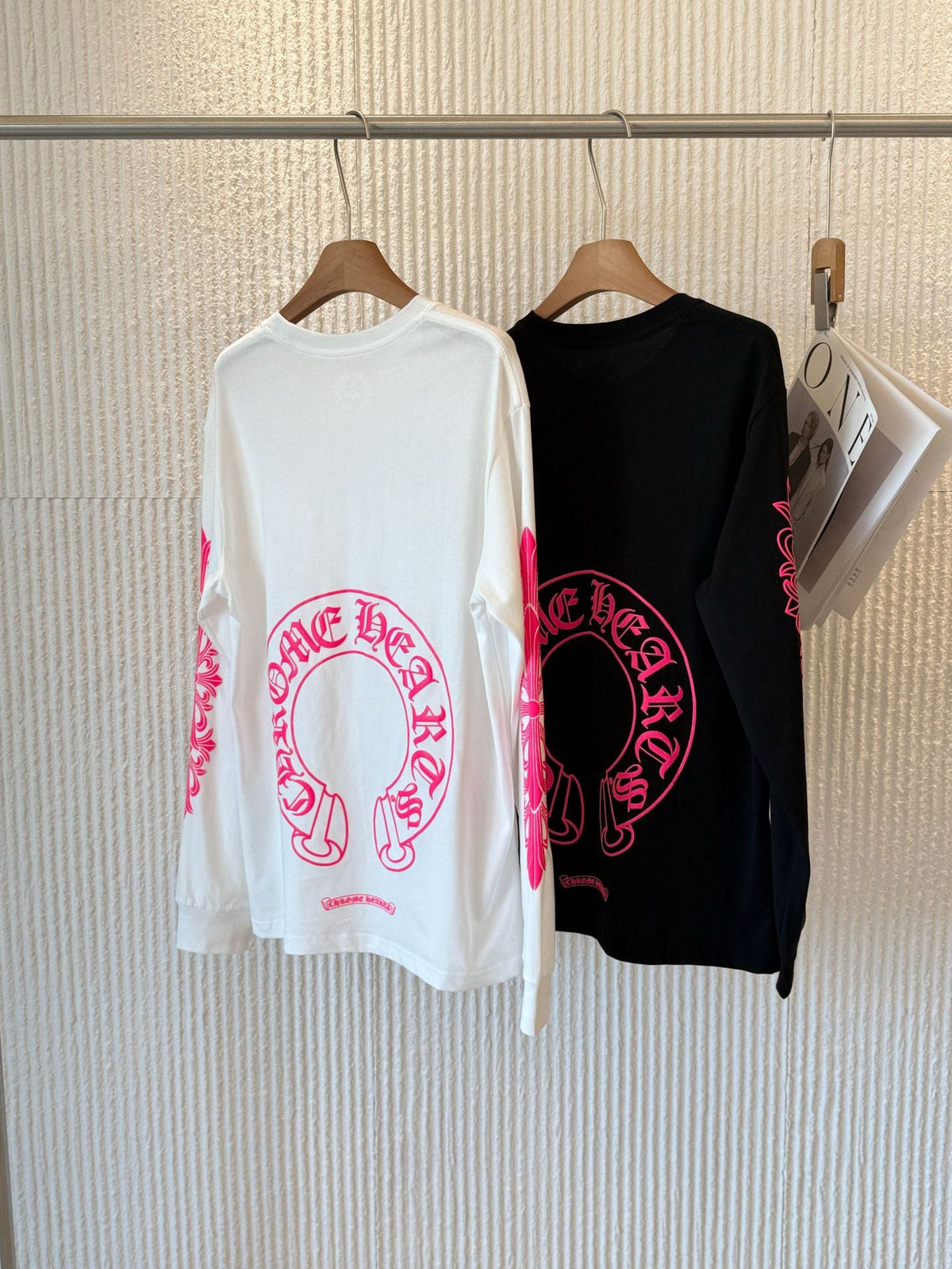 Chrome Hearts Pink Horseshoe Flower Sleeve Print T-Shirt