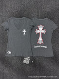 Chrome Hearts Print V-Neck Slim Fit Sexy Style Short-Sleeve