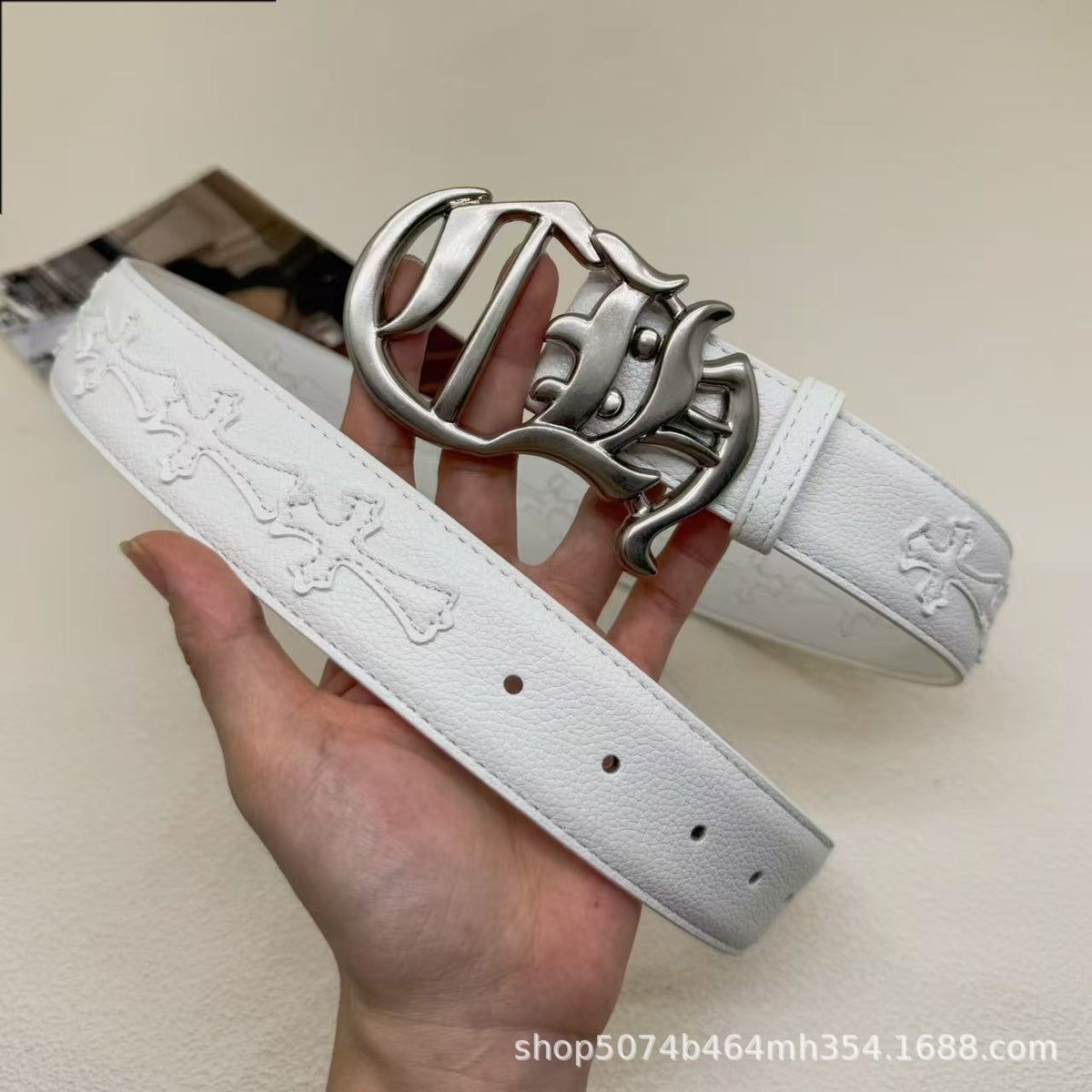 Chrome Hearts Cross-Motif Classic Leather Belt